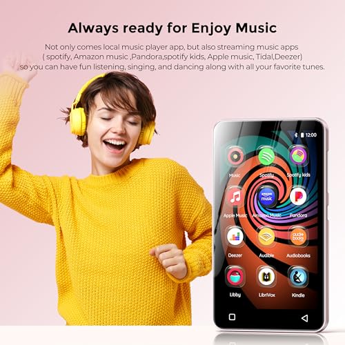 innioasis 160GB MP3 Player with Bluetooth and WiFi, innioasis Music Player with Spotify,Pandora,Amazon Music,4" Touch Screen Android MP4 MP3 Player for Kids with Libby,Audible,Spotify Kids (White+Pink) - Image 2