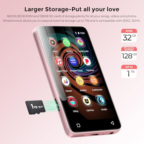 innioasis 160GB MP3 Player with Bluetooth and WiFi, innioasis Music Player with Spotify,Pandora,Amazon Music,4" Touch Screen Android MP4 MP3 Player for Kids with Libby,Audible,Spotify Kids (White+Pink) - Image 5