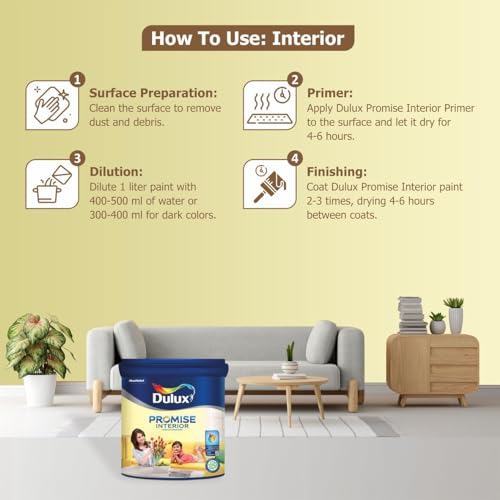 Dulux Promise Interior Emulsion Paint (1L, California Sky) | Wall paint with Chroma Brite Technology for brighter longer-lasting colors | Rich finish | Anti-chalk | Water-based | 3-year warranty - Image 3