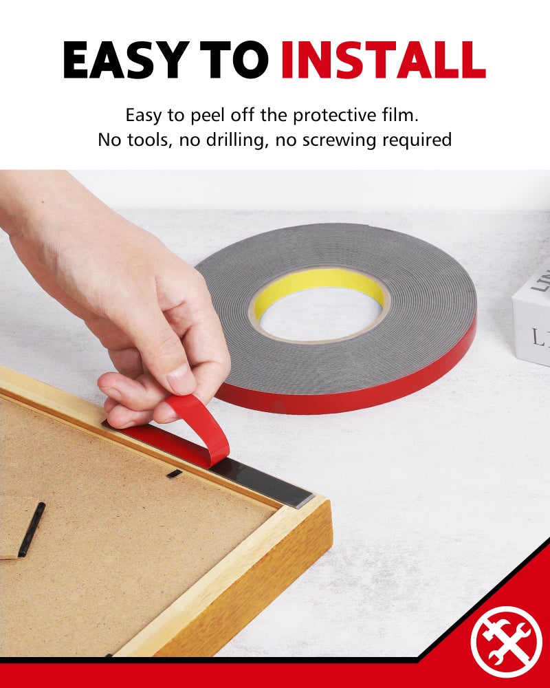 HitLights Double Sided Tape Heavy Duty, 1/2 in x 50 ft, Adhesive Mounting Tape Waterproof, Strong Double Stick Foam Tape for Walls Poster Automotive Outdoor Home (Pack of 1) - Image 4