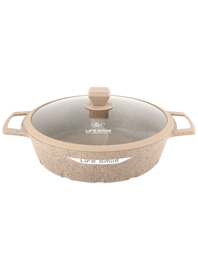 Life Smile 32cm Hot Pot (5.8L) with Glass Lid – Non-Stick Granite Coating, Large Capacity Casserole, Even Heat Distribution, Ideal for Family Meals - Image 1