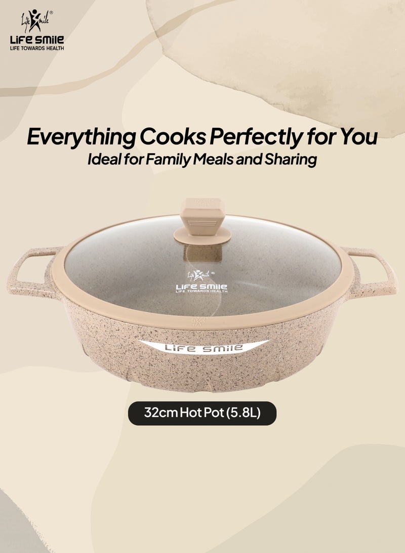 Life Smile 32cm Hot Pot (5.8L) with Glass Lid – Non-Stick Granite Coating, Large Capacity Casserole, Even Heat Distribution, Ideal for Family Meals - Image 2