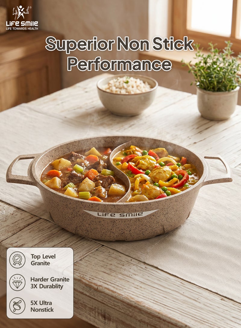 Life Smile وعاء ساخن لايف سمايل 32 سم (5.8 لتر) مع غطاء زجاجي - طلاء جرانيت غير لاصق، قدر بسعة كبيرة، توزيع حرارة متساوي، مثالي لوجبات العائلة - Image 5