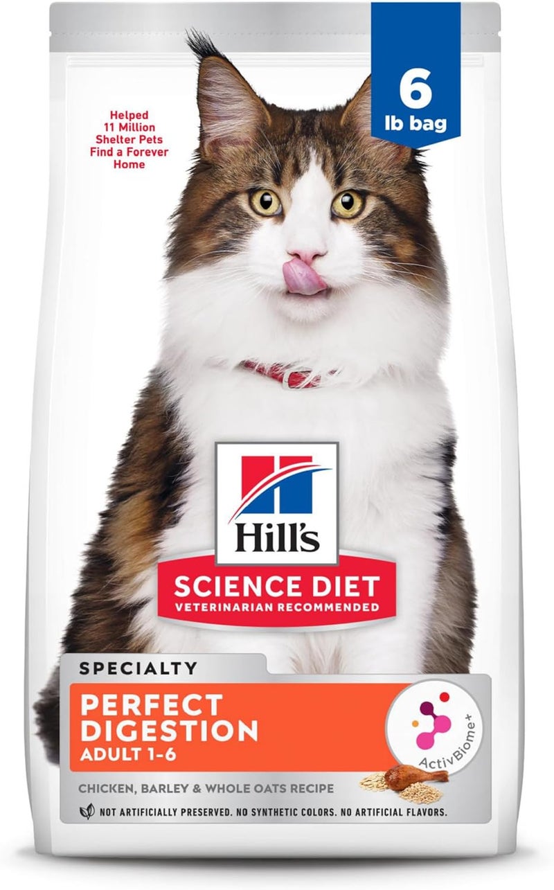 Hills Science Diet Perfect Digestion Adult 16 Digestive Support Dry Cat Food Chicken Brown Rice  Whole Oats 6 lb Bag - Image 1