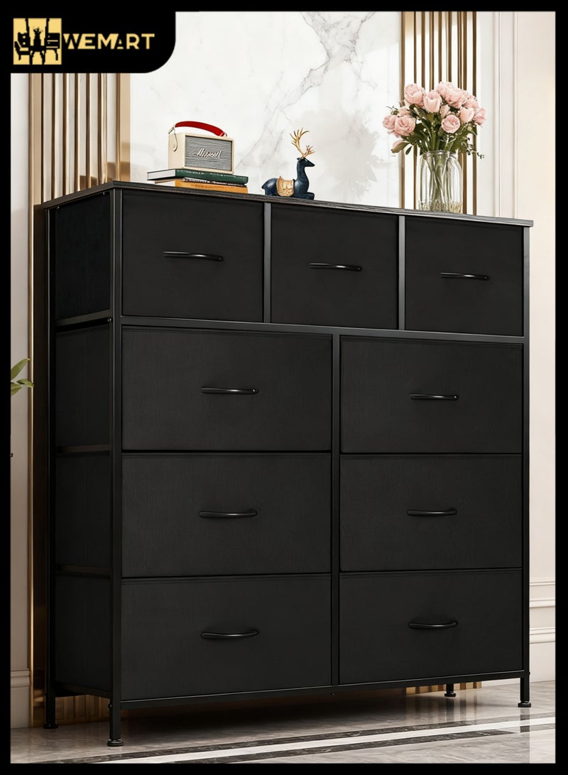 ويمارت خزانة ملابس لغرفة النوم مع 9 أدراج وصندوق تخزين واسع مع صناديق قماش قابلة للإزالة ووحدة تنظيم تخزين لغرفة المعيشة والمدخل والردهة وغرفة الأطفال،أسود - Image 1