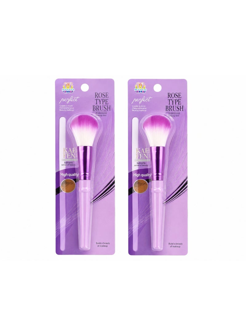 Professional Makeup Powder & Blush Brush, Soft Dense Bristles for Smooth Makeup Application, Assorted Colors - Image 3
