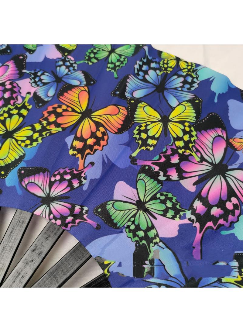 general Bamboo Bone Folding Fan UV Glow Rave Foldable Chinese Vintage Bamboo Silk Fans for Party Wedding Dancing Decoration Gift Performance Baby Shower - Image 3