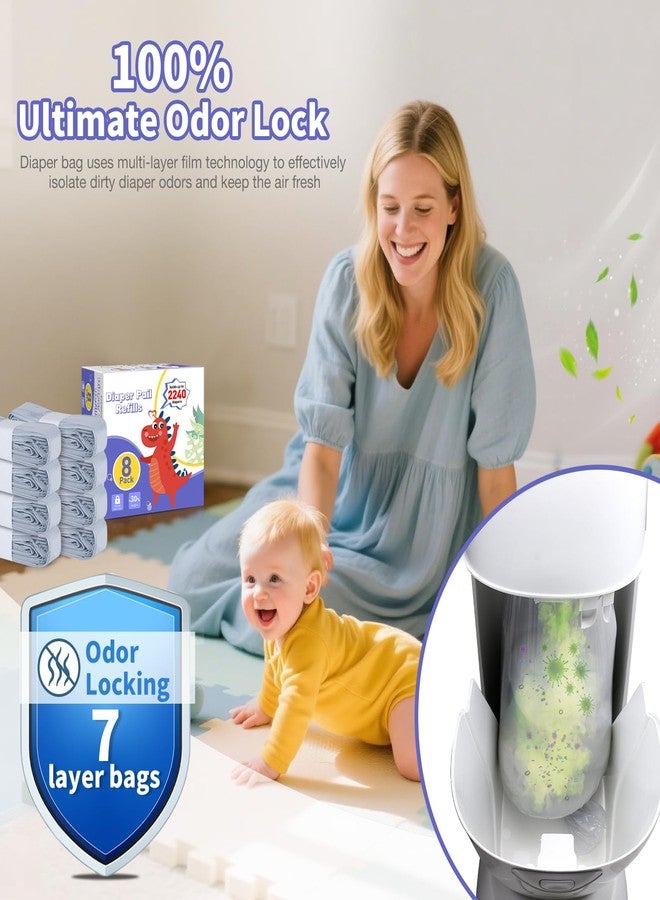 HeTaiDa Diaper Pail Refill Bags 8 Pack Upgraded Odor Control Diaper Disposal Bag Compatible with All Diaper Trash Can, Compact Pail, Square Pails Diaper Pail Refills - Image 2