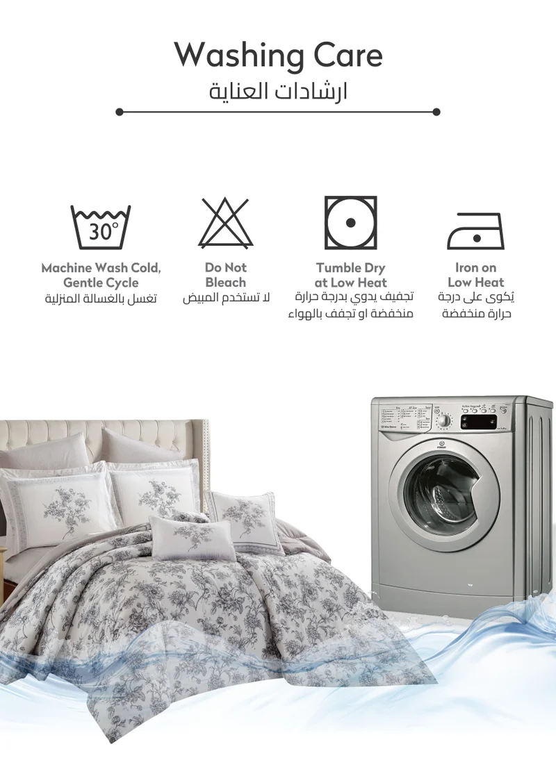 Donetella Cotton Comforter Set 4-Pcs Single Size All Season Reversible Floral Printed Bed Fits(120 X 200 Cm) With 350 GSM Down ALternative Filling,Grey Goose