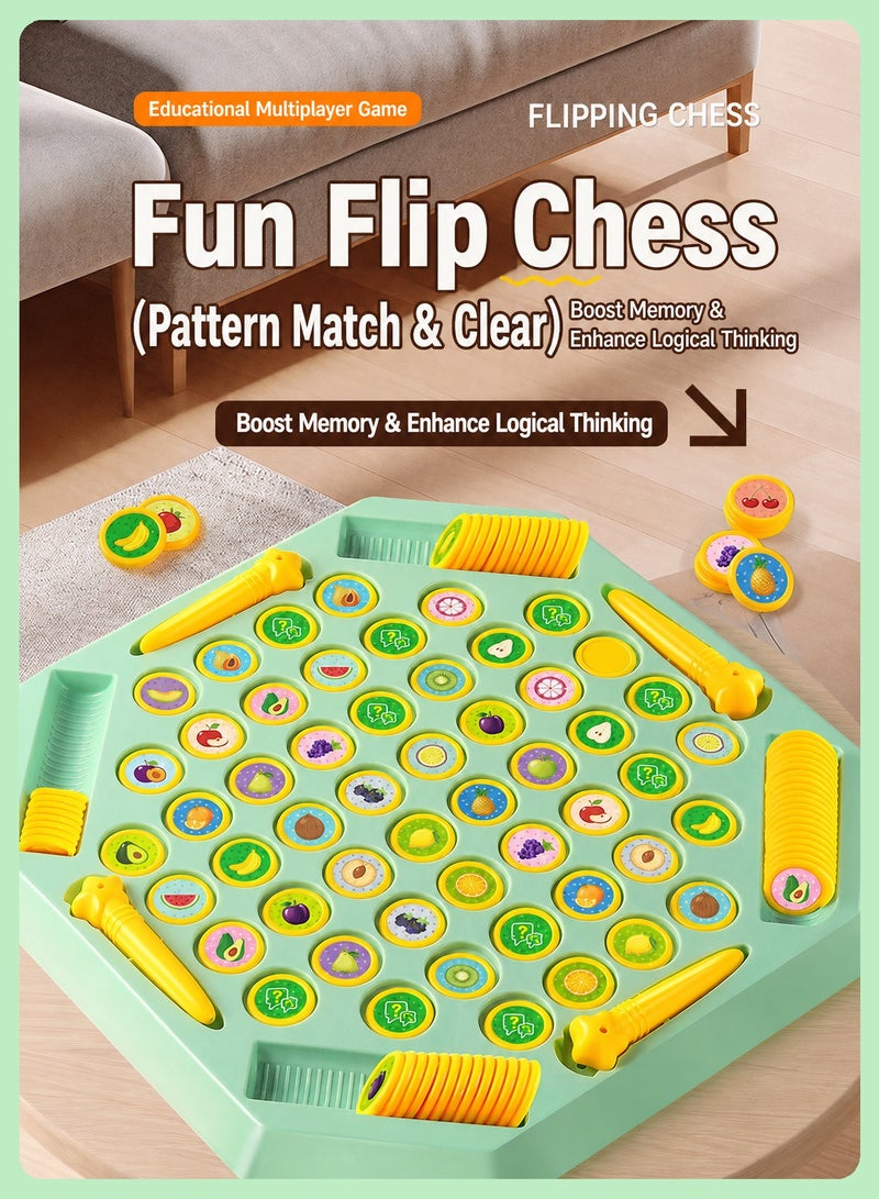 BELANO Board Games for Kids, Fruit Flip Matching Memory Game, 4-Player Interactive Board Game and Family Games with 52 Pieces, Green - Image 2