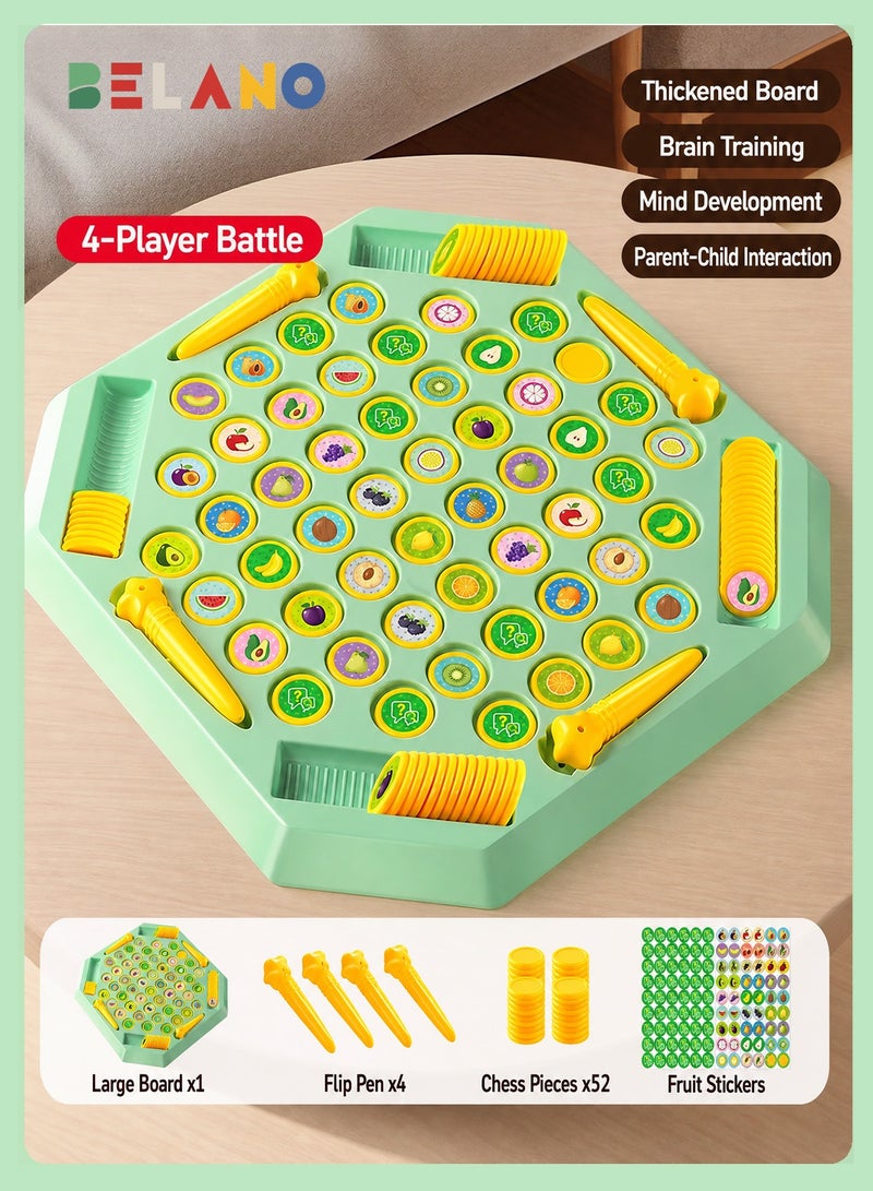 BELANO Board Games for Kids, Fruit Flip Matching Memory Game, 4-Player Interactive Board Game and Family Games with 52 Pieces, Green - Image 1