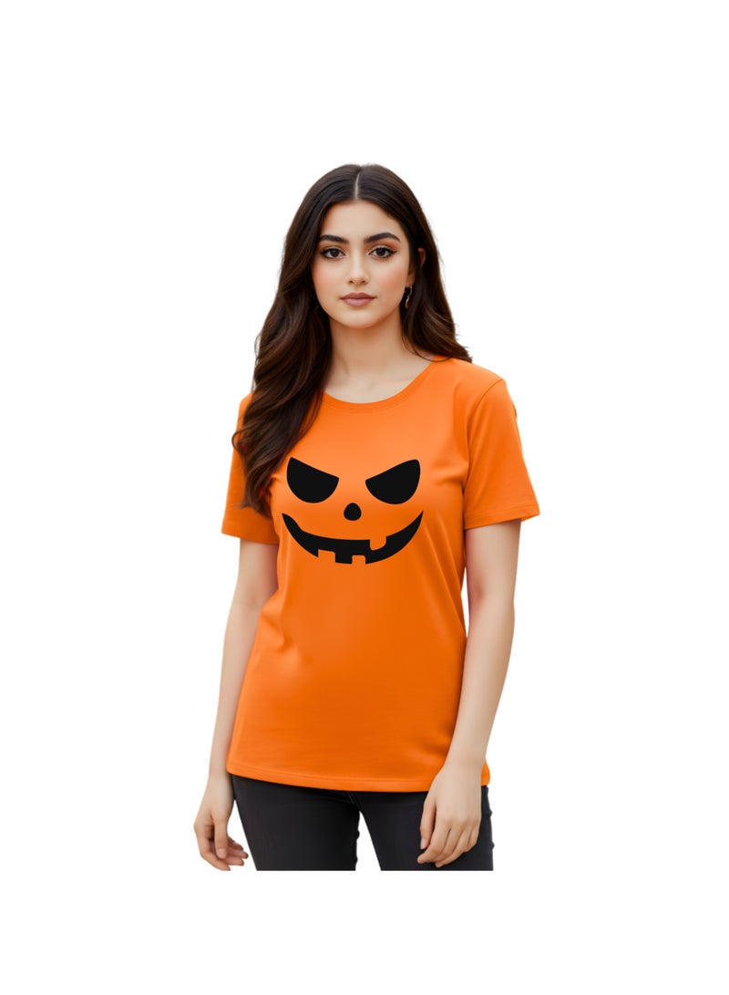 PRINTSHOP4ME Adults Halloween Orange T-Shirt – Unisex Round Neck Short Sleeve 100% Cotton Tee – Stylish & Breathable Casual Wear For Men And Women - Image 2