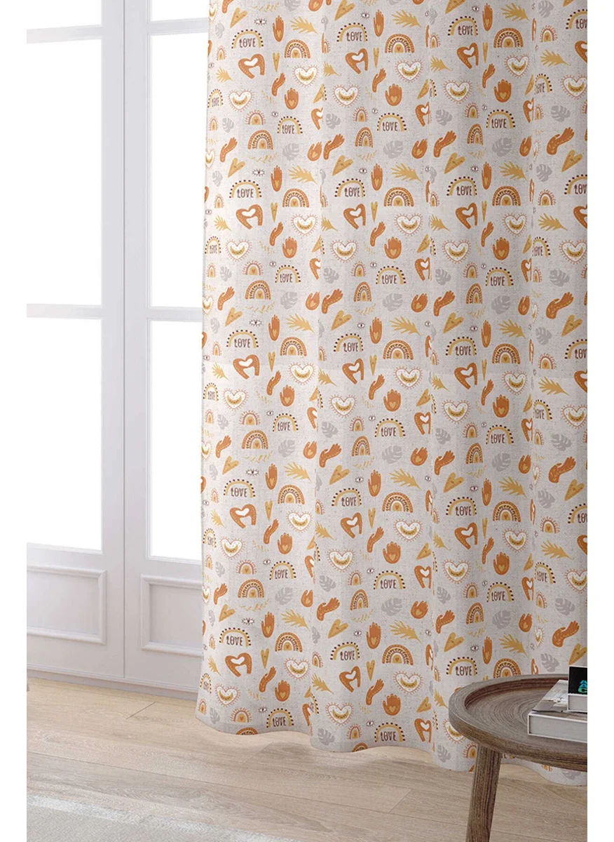 Cango Home Cream Orange Bohemian Style Heart Patterned Digital Printed Curtain CGH1039-PR