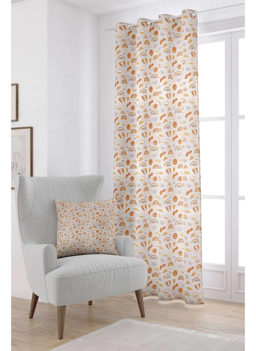 Cango Home Cream Orange Bohemian Style Heart Patterned Digital Printed Curtain CGH1039-PR