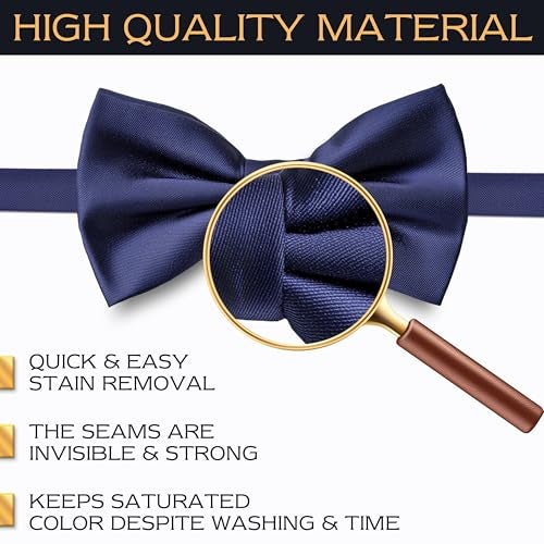Adam Young Men's Navy Blue Bow Tie Pre-Tied Style Formal Satin Classic Bowtie for Tuxedo Faux Silk (Large, Navy Blue) - Image 3