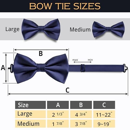 Adam Young Men's Navy Blue Bow Tie Pre-Tied Style Formal Satin Classic Bowtie for Tuxedo Faux Silk (Large, Navy Blue) - Image 4