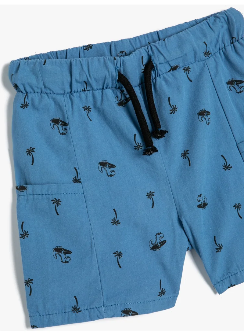 KOTON Chino Shorts with Pockets Dinosaur Printed Cotton