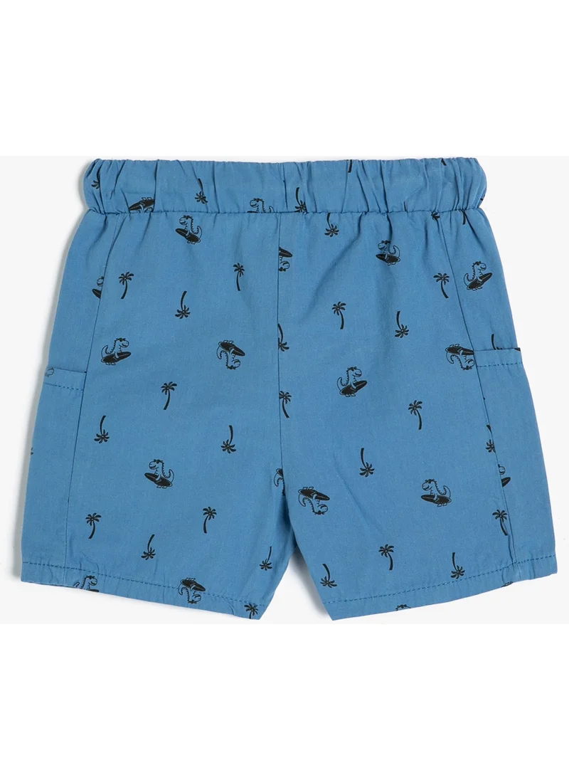 KOTON Chino Shorts with Pockets Dinosaur Printed Cotton