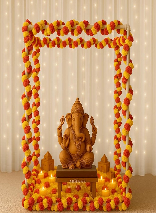 Abhaas 25PCS Decoration Mandap Tent Pandal with 5Pcs Marigold Garlands for Chaturthi Home Decor Cubical Mandap | Chaturthi/Festivals (25Pcs) (Mix (Yellow+Orange), 20Inch Cube) - Image 1