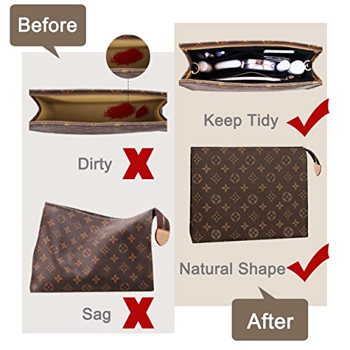 Soyizom Toiletry Pouch - 26cm Bag Organizer Insert, Felt Purse Organizer Insert for Ladies Tote Handbag Liner with Keychain & Gold Buckle & Zip (Large, Black) - Image 2