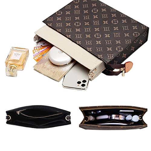 Soyizom Toiletry Pouch - 26cm Bag Organizer Insert, Felt Purse Organizer Insert for Ladies Tote Handbag Liner with Keychain & Gold Buckle & Zip (Large, Black) - Image 3