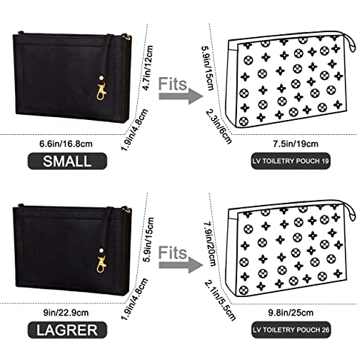 Soyizom Toiletry Pouch - 26cm Bag Organizer Insert, Felt Purse Organizer Insert for Ladies Tote Handbag Liner with Keychain & Gold Buckle & Zip (Large, Black) - Image 5