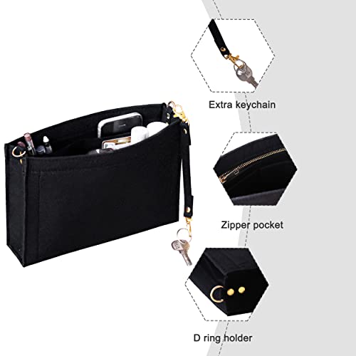 Soyizom Toiletry Pouch - 26cm Bag Organizer Insert, Felt Purse Organizer Insert for Ladies Tote Handbag Liner with Keychain & Gold Buckle & Zip (Large, Black) - Image 4