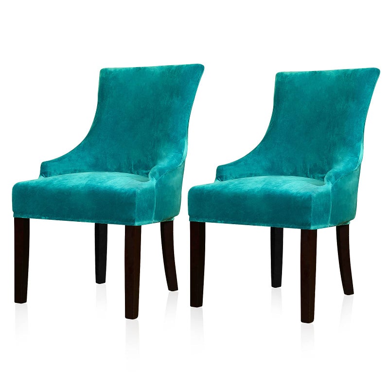 Lellen Velvet Stretch Wingback Chair Cover Slipcover  Reusable Protector Cover for Dining Room Banquet Home Decor etc Machine Washable Hand Washable Teal 2PC
