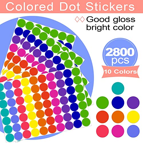 Dreecy 2800 PCS Colored Dot Stickers Round Color Coding Labels Circle Dots Labels Stickers Polka Circle Dot Stickers Label Sticker for Office,Classroom,Papers Etc - Image 2