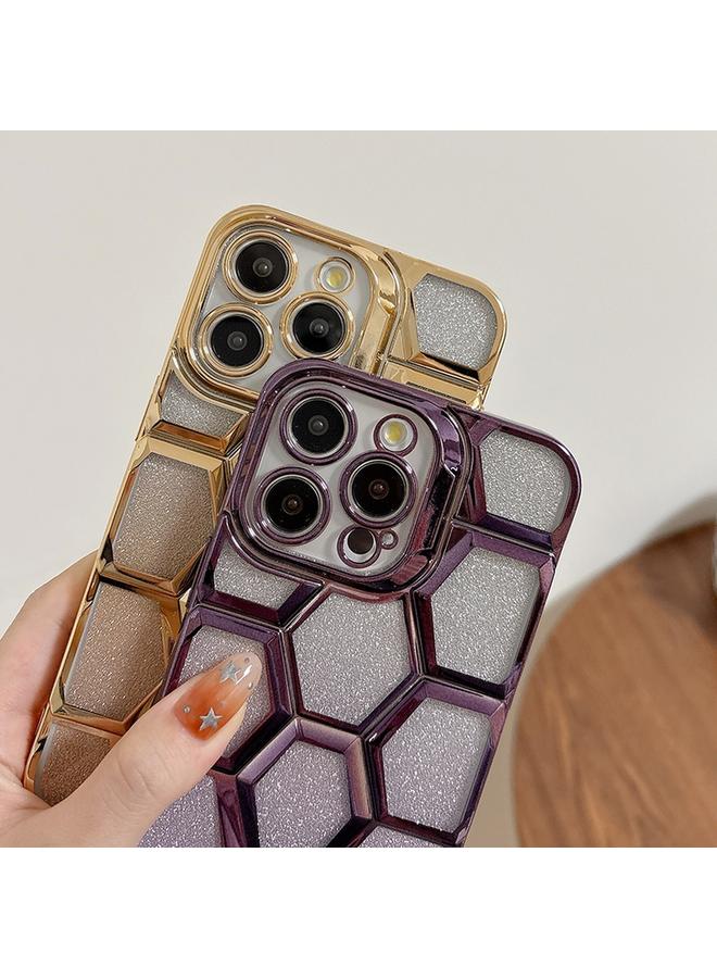 زبون جراب لهاتف iPhone 12 Pro Max مطلي بالكهرباء ونقش بالليزر ثلاثي الأبعاد على شكل قرص العسل اللامع من مادة TPU - Image 3