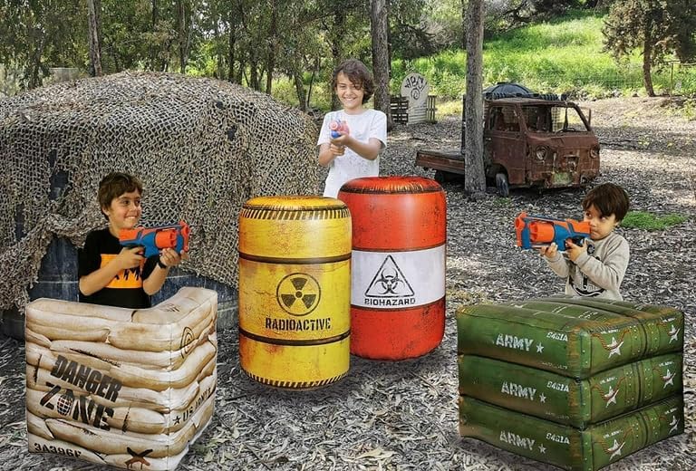 NINOSTAR Package 4 Combat Battlefield Inflatables, Compatible with Nerf, Laser tag, Water Gun for Boys Birthday Party Activities and Decoration. Premiume Pack Include Water chember and Repair kit. - Image 2