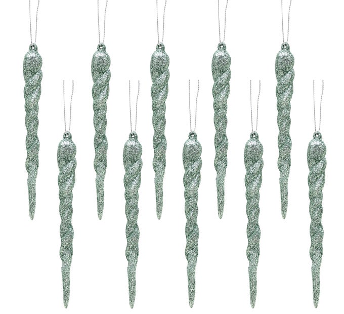 12CM GLITTER ICICLE DECORATIONS CHRISTMAS TREE TRIMS MINT GREEN 10