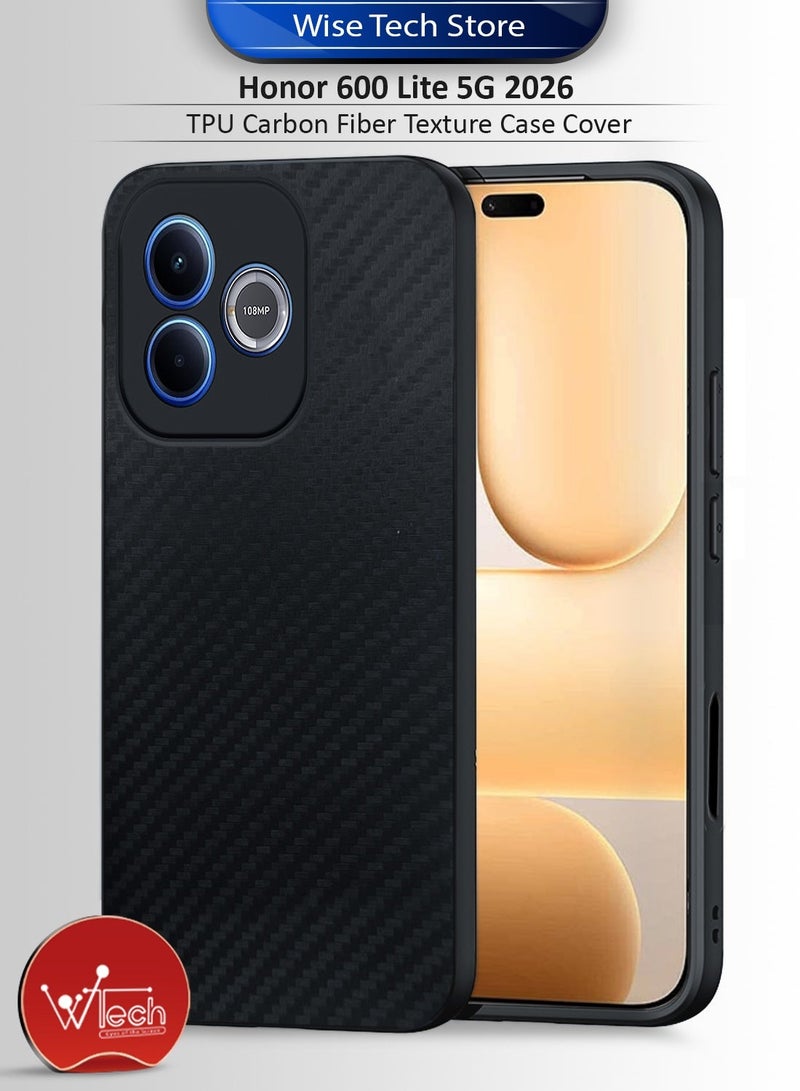 Wtech Honor 600 Lite 5G 2026 TPU Carbon Fiber Texture Case Cover (MCFPSN) - Black & [2 PACK] Honor 600 Lite 5G 2026 Premium E2E Series Full Glue Full Cover Tempered Glass Screen Protector (MSGECN) - Clear/Black Bundle - Image 2