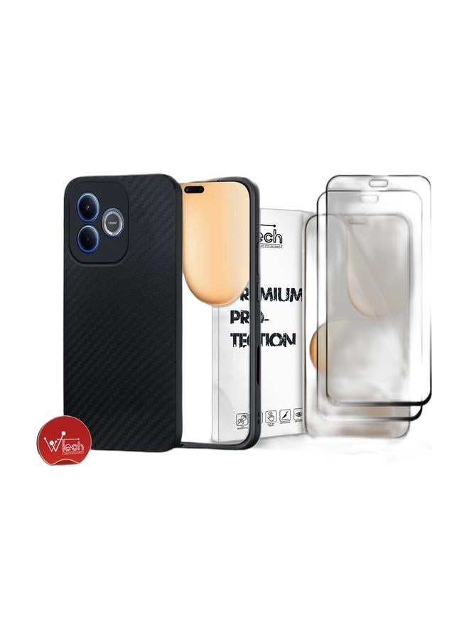 Wtech Honor 600 Lite 5G 2026 TPU Carbon Fiber Texture Case Cover (MCFPSN) - Black & [2 PACK] Honor 600 Lite 5G 2026 Premium E2E Series Full Glue Full Cover Tempered Glass Screen Protector (MSGECN) - Clear/Black Bundle - Image 1