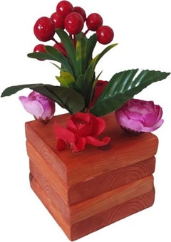 Bahat Wooden Pine Tree Potted Table Top Artificial Flower Wood Decor ...