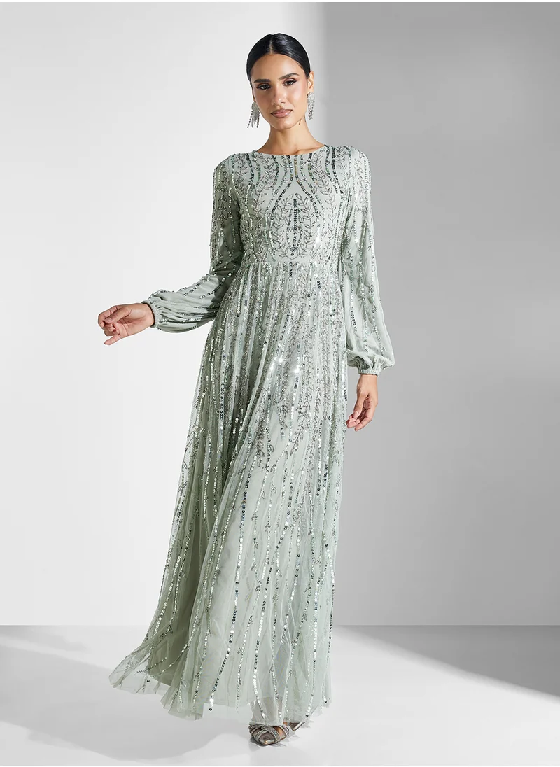 MARYISA Embellished Sequins Maxi Dress