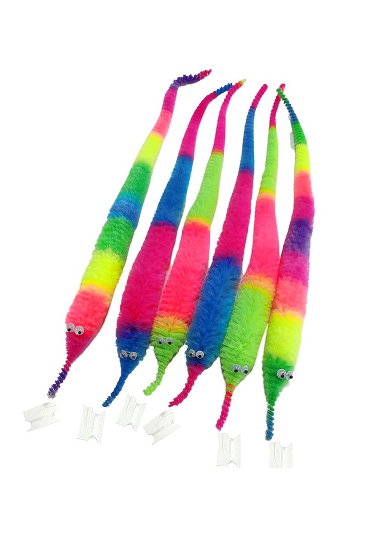 SYOSI - 6 Pieces Rainbow Fuzzy Worm Toys Tricky Caterpillar Colorful Seahorse Worms on String Bulk Carnival Party Favors for Kid Cat - Image 1