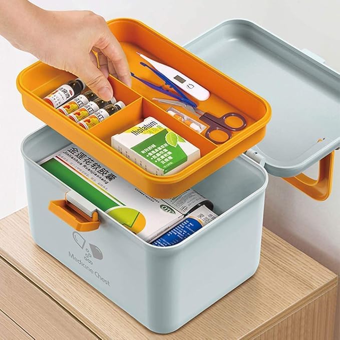 IMUU Medicine Box First Aid Storage Box Double Layer With Handle And Safety Buckle Portable Medicine Box Removable Tray For Multi Function Family Emergency Home Office Pink - Image 3