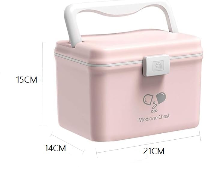 IMUU Medicine Box First Aid Storage Box Double Layer With Handle And Safety Buckle Portable Medicine Box Removable Tray For Multi Function Family Emergency Home Office Pink - Image 2