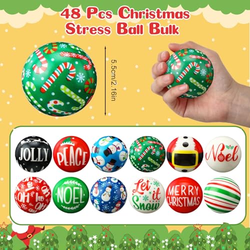 JellyArch 48 Pcs Christmas Stress Ball Bulk 2 Inch Christmas Mini Foam Stress Balls Santa Claus Snowman Cane Relief Toy Motivational Gifts for Party Favors Stocking Stuffers Gift Goodie Bag Fillers - Image 5