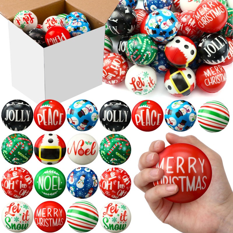 JellyArch 48 Pcs Christmas Stress Ball Bulk 2 Inch Christmas Mini Foam Stress Balls Santa Claus Snowman Cane Relief Toy Motivational Gifts for Party Favors Stocking Stuffers Gift Goodie Bag Fillers - Image 3