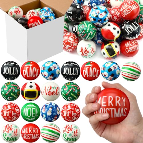 JellyArch 48 Pcs Christmas Stress Ball Bulk 2 Inch Christmas Mini Foam Stress Balls Santa Claus Snowman Cane Relief Toy Motivational Gifts for Party Favors Stocking Stuffers Gift Goodie Bag Fillers - Image 1