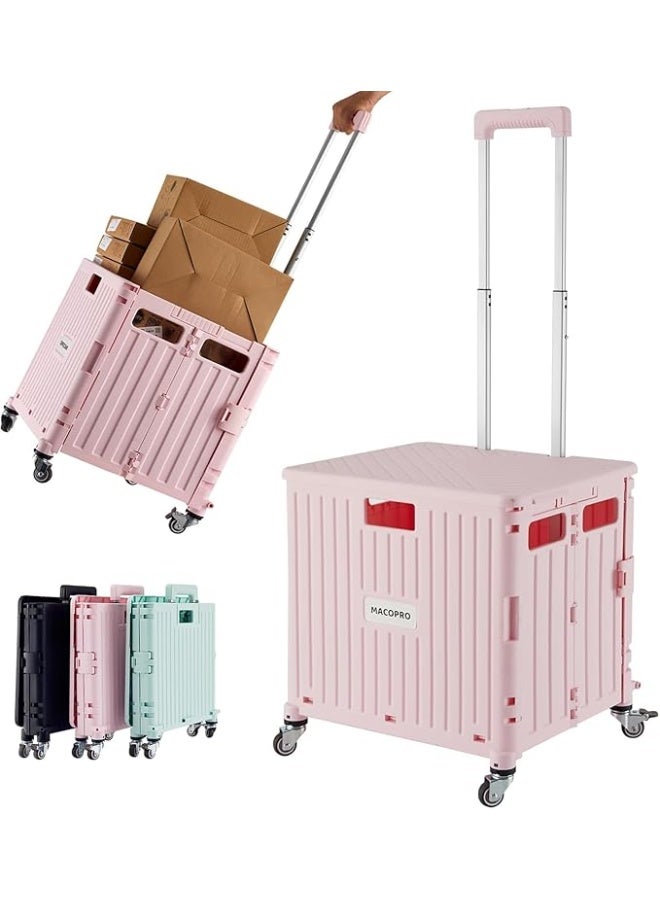 DUNISO Foldable Shopping Cart with Lid, Wheels and Telescopic Handle, Portable Grocery Storage Box for Office, Travel, Picnic (Pink) 38*32.5*39cm - Image 2