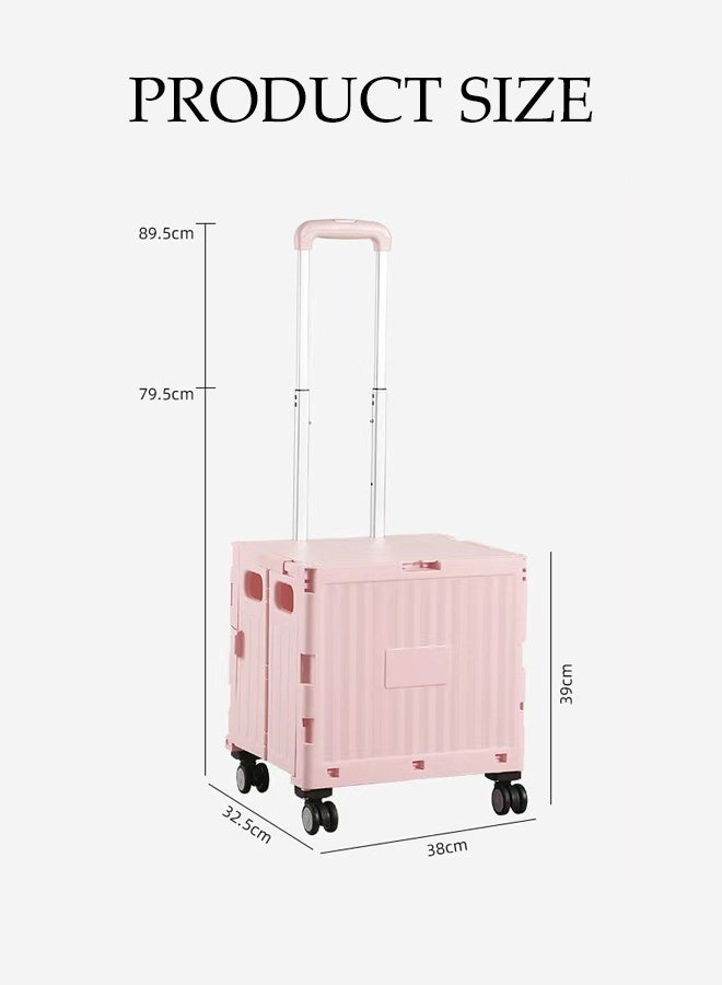 DUNISO Foldable Shopping Cart with Lid, Wheels and Telescopic Handle, Portable Grocery Storage Box for Office, Travel, Picnic (Pink) 38*32.5*39cm - Image 4