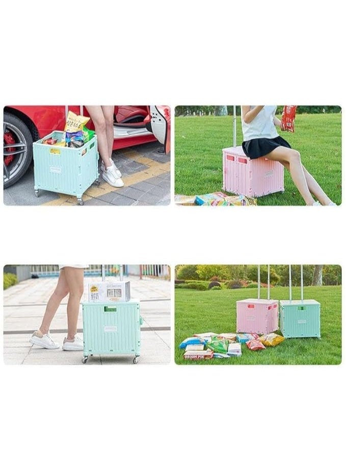 DUNISO Foldable Shopping Cart with Lid, Wheels and Telescopic Handle, Portable Grocery Storage Box for Office, Travel, Picnic (Pink) 38*32.5*39cm - Image 3