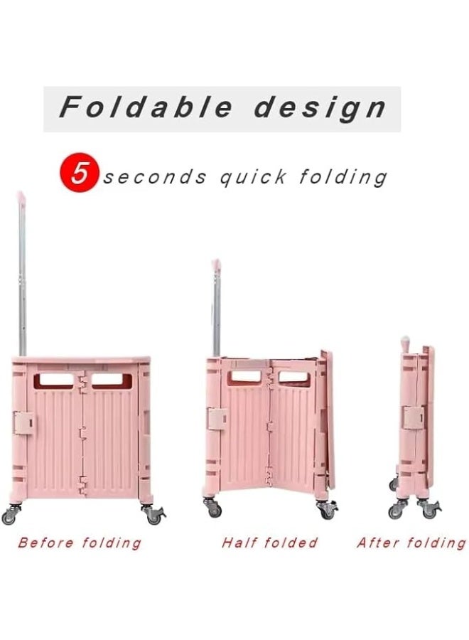 DUNISO Foldable Shopping Cart with Lid, Wheels and Telescopic Handle, Portable Grocery Storage Box for Office, Travel, Picnic (Pink) 38*32.5*39cm - Image 5