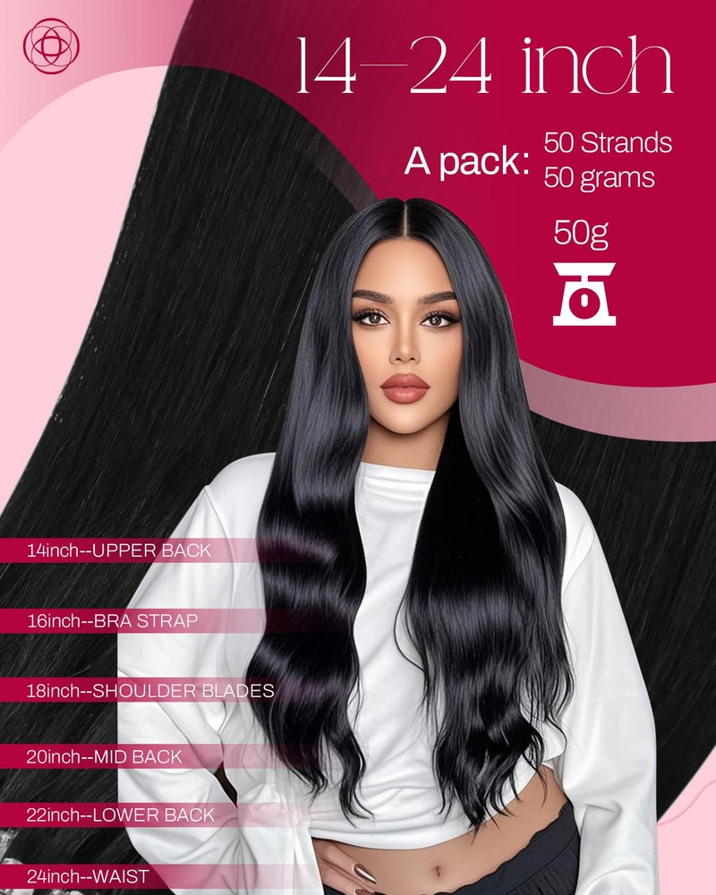 Moresoo Microlink Hair Extensions Human Hair Jet Black Micro Bead Hair Extensions Real Human Hair Black Micro Link Extensions for Women 50G/50S 24 Inch - Image 3