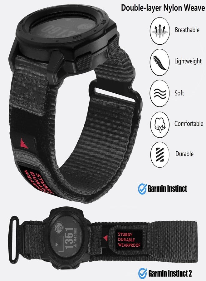 Olytop 22mm Rugged Watch Bands for Garmin Instinct/Instinct 2 Solar, Nylon Sports Replacement Strap with With Woven Loop Design for Garmin Instinct 2 Tactical/Esports/Tide, Black - Image 2