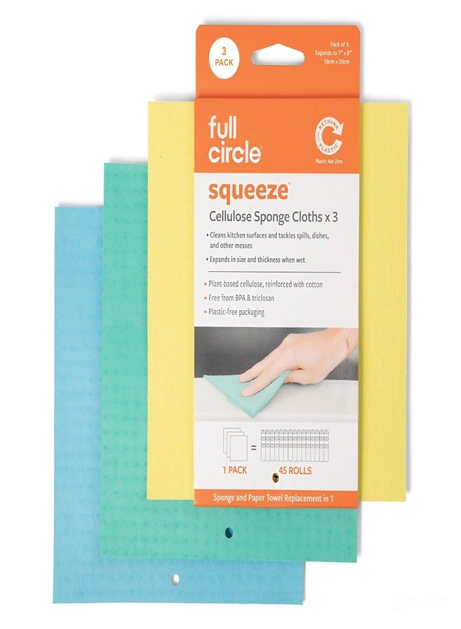 Full Circle Squeeze, Reusable Cellulose Sponge Cloths, 3-pack, Multicolor - Image 1
