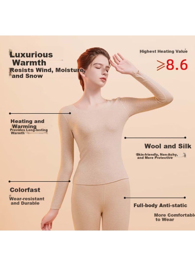 Moxtoc Luxury Thermal Warm Set Women Autumn Winter Wool Cold-resistant Silk Soft Cotton Fleece Lined Top And Thermal Pants - Image 3